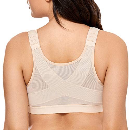 Photo 1 of DELIMIRA Women's Full Coverage Front Closure Wire Free Back Support Posture Bra Taupe 36C