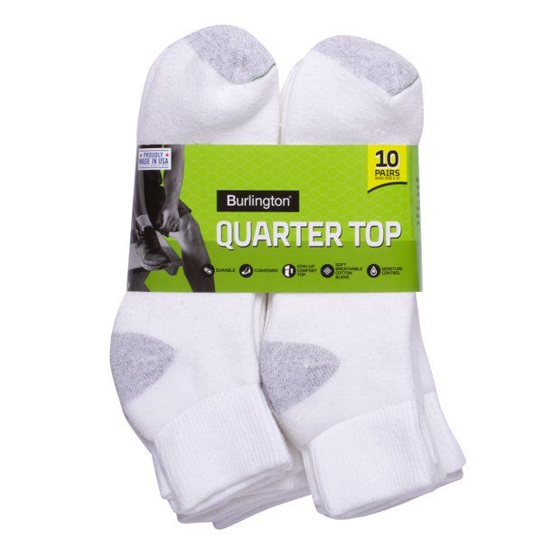 Photo 1 of Burlington Brand Burlington Men's Cotton Quarter Socks Comfort Power (10-Pack) White Size10-13/ Shoe Size 6-12