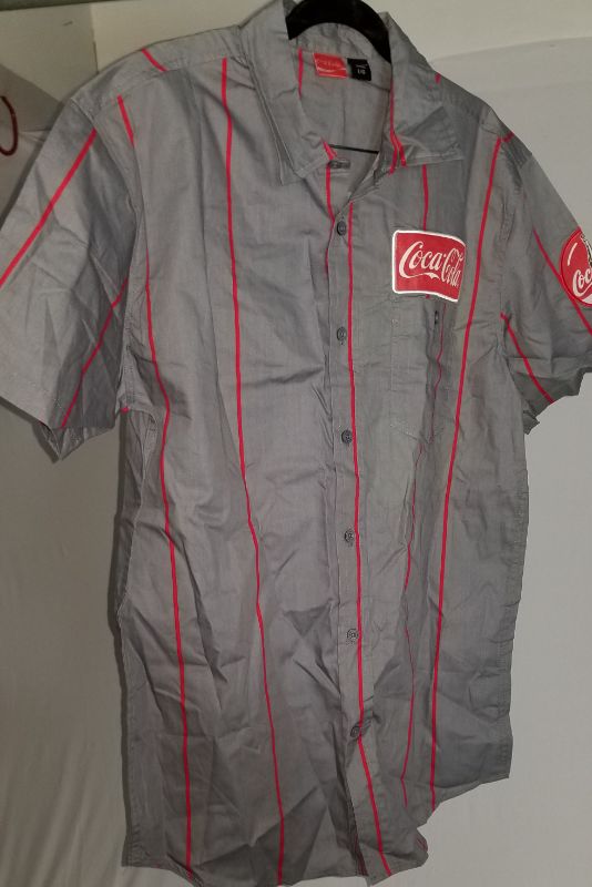 Photo 1 of COCA COLA BUTTON DOWN SHIRT, GRAY/RED, LG
