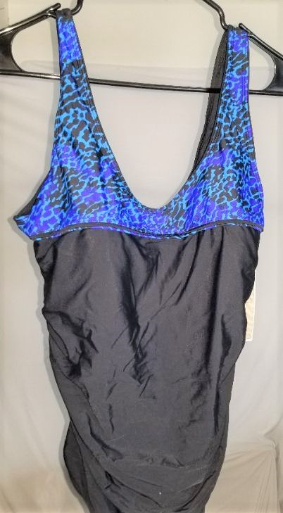 Photo 1 of CARIBBEAN SANDS ONE PIECE SWIMSUIT, BLACK AND BLUE, 20W