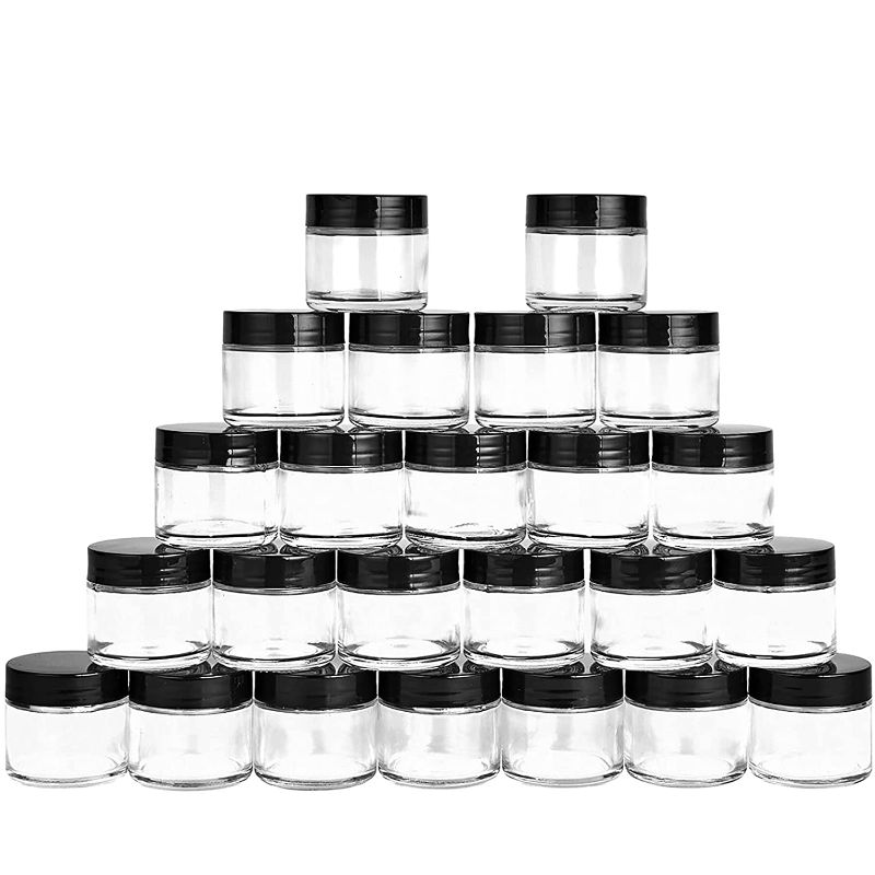 Photo 1 of 24 Count Glass Jars, Hoa Kinh Mini Round Clear Glass Jars with Inner Liners and Black Lids, Perfect for Storing Lotions, Powders and Ointments.