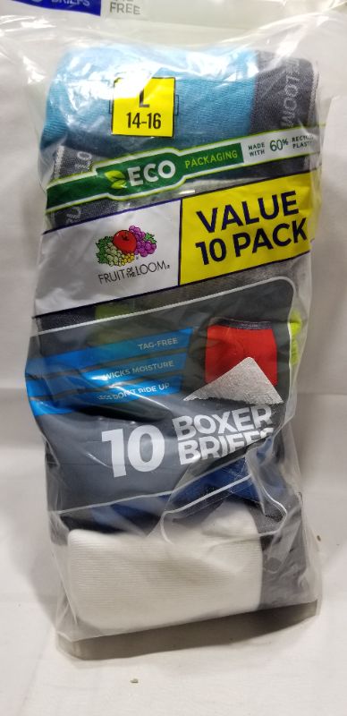 Photo 2 of Fruit of the Loom---Boys ----Underwear, 10 Pack Assorted Boxer Brief Underwear, --------Boys Size L (14-16)