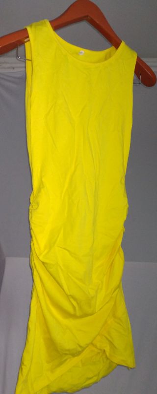 Photo 1 of WOMEN'S TANK TOP DRESS WITH SIDE GATHERINGS, YELLOW, XS