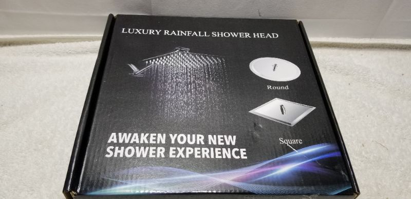 Photo 1 of 12-inch square shower head with 11-inch adjustable extension arm, large high-pressure stainless steel shower head, ultra-thin rain bath shower with silicone nozzle, easy to clean and install.