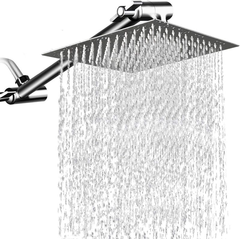 Photo 2 of 12-inch square shower head with 11-inch adjustable extension arm, large high-pressure stainless steel shower head, ultra-thin rain bath shower with silicone nozzle, easy to clean and install.