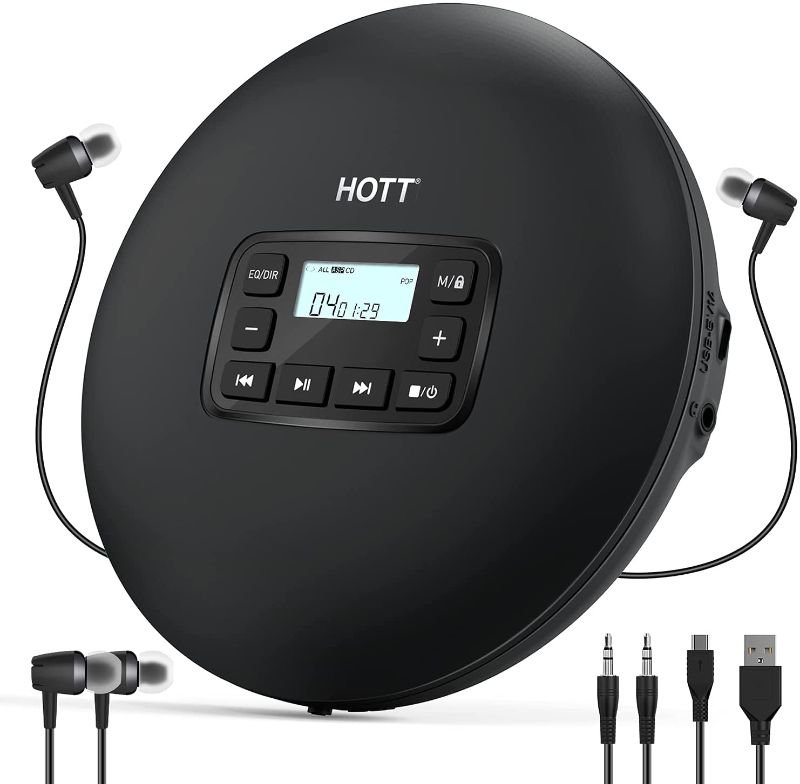 Photo 2 of HOTT CD204 Portable Car and Travel Home CD Player with Stereo Headphone and Shockproof Protection, Black
