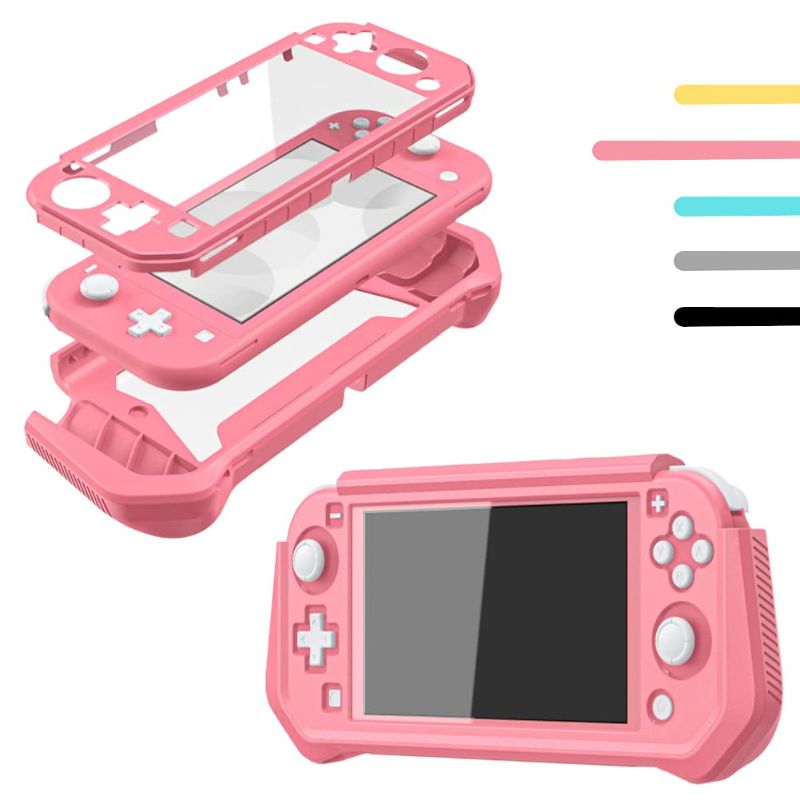 Photo 1 of Case for Nintendo Switch Lite Protective Case Cover Skin Accessories - Grip Cover with Built-in PC Screen Protector - Split Cover TPU+PC Case with Anti-Scratch and Shock-Absorption - Coral
