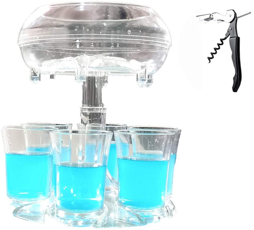 Photo 1 of 6 shot glasses dispenser with glasses (6 shot cups?1 wine bottle opener), the dispenser is used to hold liquid, wine dispenser?suitable for cocktail parties/red wine/suitable for parties (white)
