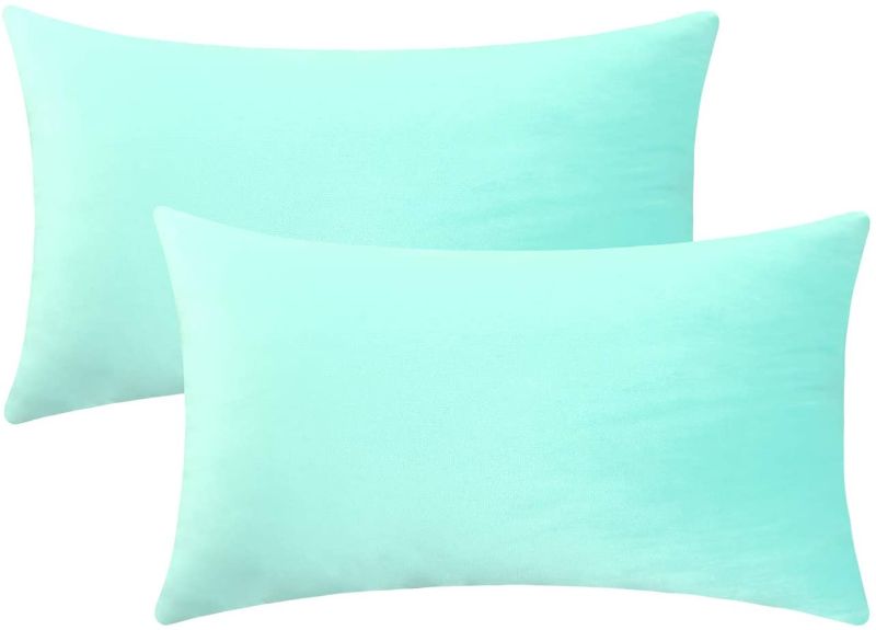 Photo 1 of 2PCS--- Decorative Solid PILLOW CASES COVER   (Mint Green, 12 x 20 Inches, 2 Pieces)
