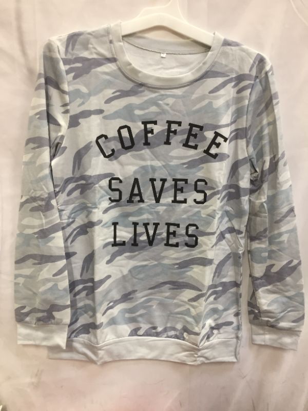 Photo 3 of COFFEE SAVES LIVES SWEATSHIRT GRAY CAMO SMALL AND BURGUNDY TANK TOP SMALL OVERSIZED