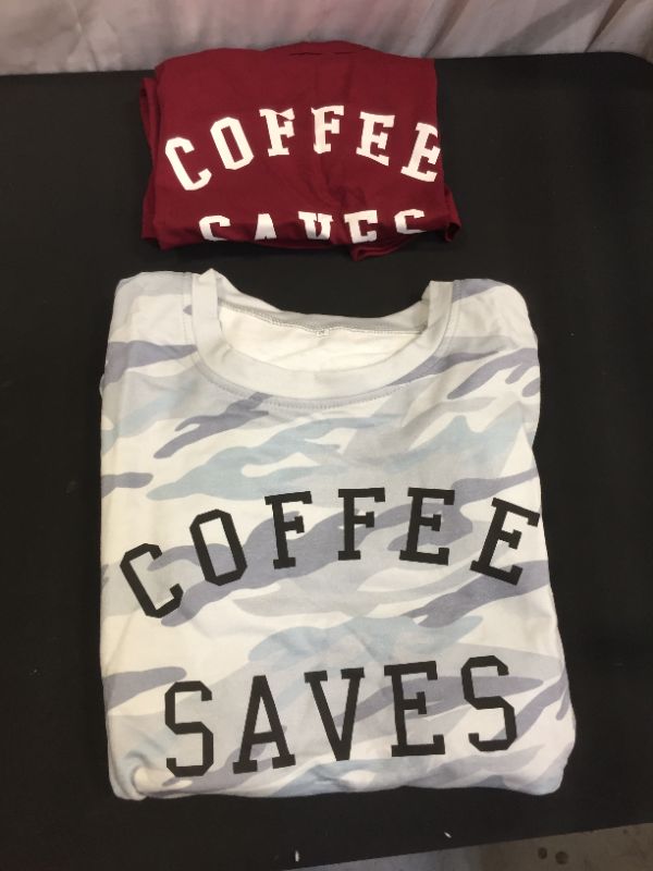 Photo 1 of COFFEE SAVES LIVES SWEATSHIRT GRAY CAMO SMALL AND BURGUNDY TANK TOP SMALL OVERSIZED