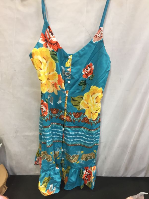 Photo 1 of WOMENS DRESS SPAGHETTI STRAP BLUE FLORAL PRINT MEDIUM