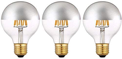 Photo 1 of Bulbright 3Pack Half Chrome Retro LED Filament Bulb G25/G80 6W Edison Bulb, Silver Bowl Tipped, E26 Base, Soft Warm White 2700K, 60W Equivalent, Dimmable 