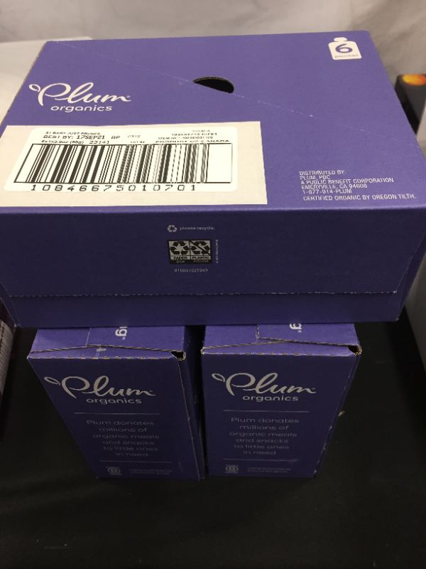 Photo 1 of 3 PACK OF PLUM ORGANICS EXP SEP 2021