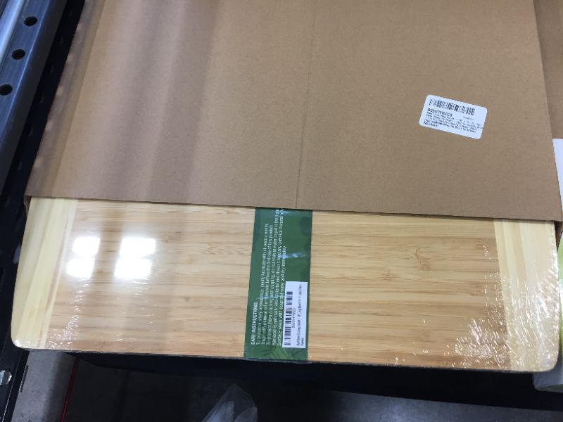 Photo 1 of Bamboo Cutting Board – 18” x 12” XL Chef Style Chopping Board - Natural Serving Board –Environmentally Friendly Butcher Block – Organic Wood Chopping Block for Kitchen Prep… (Bamboo)