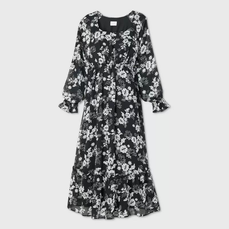 Photo 1 of Floral Print Long Sleeve Chiffon Maternity Dress - Isabel Maternity by Ingrid & MEDIUM 
