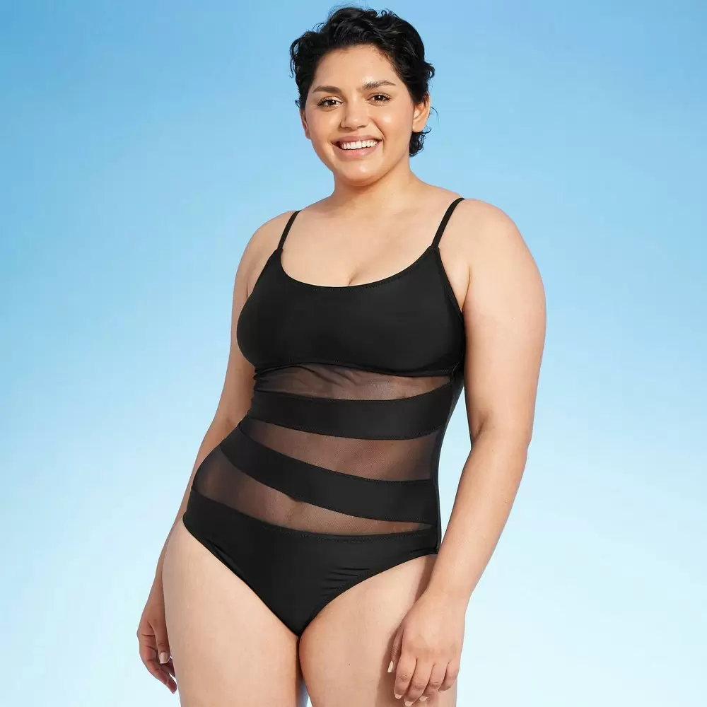 Photo 1 of Women's Mesh Front One Piece Swimsuit - Shade & Shore Black M
