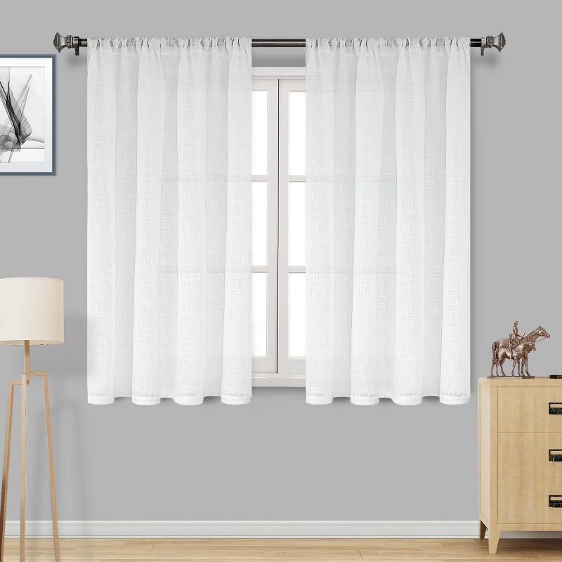 Photo 1 of 
DWCN White Faux Linen Sheer Curtains - Rod Pocket Textured Semi Voile Bedroom and Living Room Window Curtains, Set of 2 Panels, 52 x 54 Inch Length