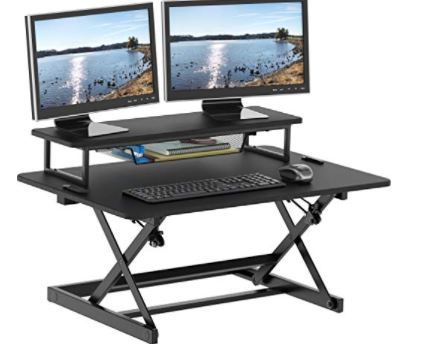 Photo 1 of 36-Inch Height Adjustable Standing Desk Sit to Stand Riser Converter Workstation, Black
