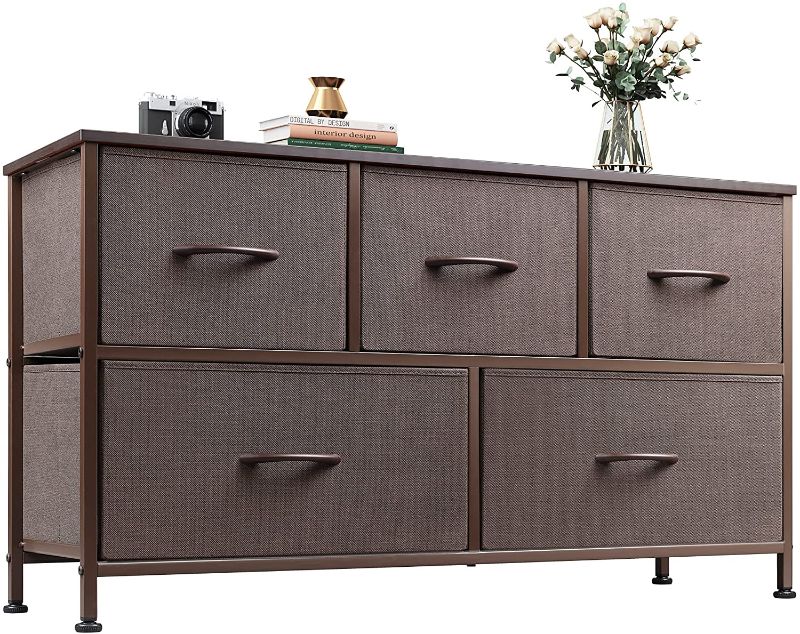 Photo 1 of 
WLIVE Dresser with 5 Drawers, Dressers for Bedroom, Fabric Storage Tower, Hallway, Entryway, Closets, Sturdy Steel Frame, Wood Top, Easy Pull Handle