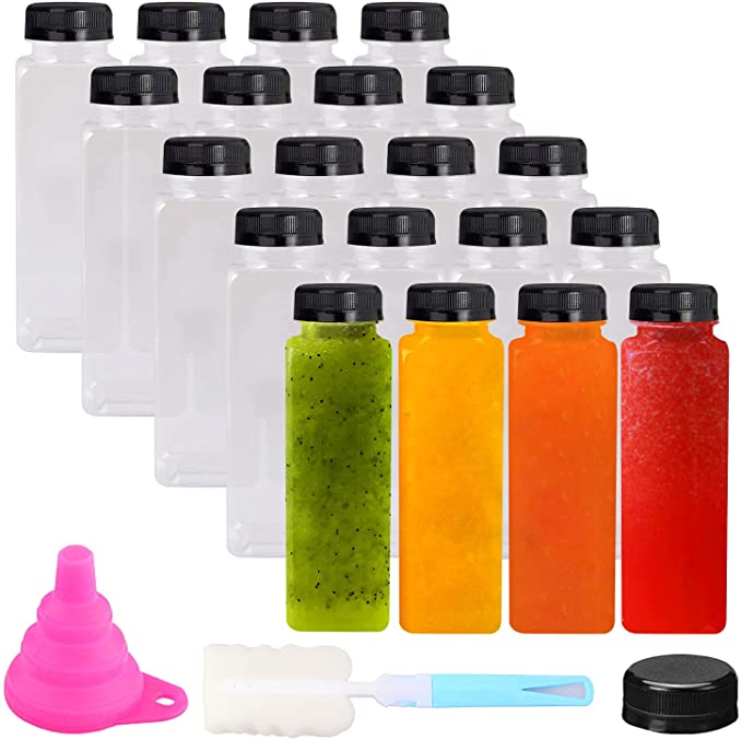 Photo 1 of 20 PCS PET Plastic Juice Bottles Clear Disposable Bulk Drink Bottles Reusable Empty Plastic Juice Bottles with Funnel and Brush and Black Tamper Evident Lids for Juice, Milk and Other Beverages(12oz)
PACKAGED IN A PLASTIC BAG