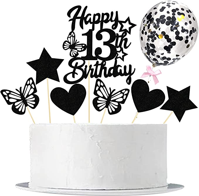 Photo 1 of 2PC LOT
8PCS Black Glitter 13th Birthday Cake Topper Happy Birthday Cake Topper and Balloon Cake Topper 13th Birthday Cake Topper with Star Love Butterfly Cake Topper for Boys or Girls 13th Birthday Party Decorations

Flowers Happy Anniversary Cake Topper