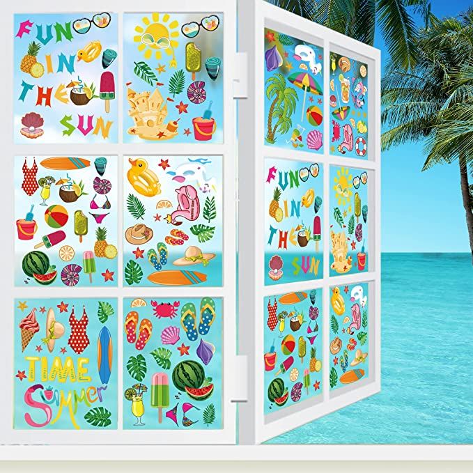 Photo 1 of 2PC LOT
Hawaiian Summer Window Clings Stickers - 8 Sheets Pineapple Coconut Trees Starfish Sea Beach Window Decals, Double Sided Static Stickers for Summer Tropical Party Decorations, 2 COUNT