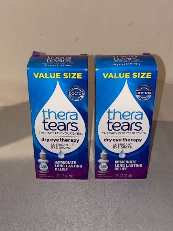 Photo 2 of 2PC LOT
Thera Tears Eye Drops for Dry Eyes, Dry Eye Therapy Lubricant Eyedrops, Provides Long Lasting Relief, 30 mL, 1 Fl Oz (Pack of 1) Value Size, 
2 COUNT, FACTORY SEALED 
EXP 02/2023