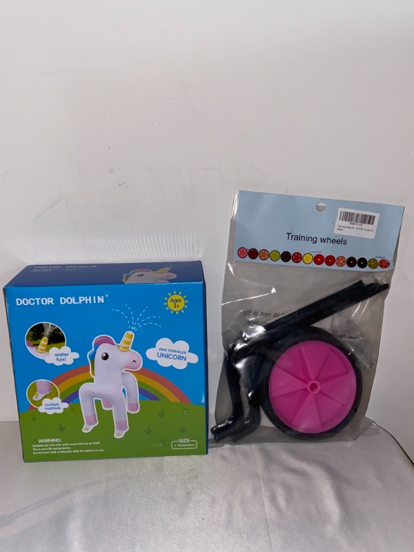 Photo 3 of 2PC LOT
Happitry Inflatable Unicorn Sprinkler for Kiddie Swimming Pool, 2-in-1 Unicorn Water Spraying Toy for Kids Summer Outdoor Yard Play, Multiple Uses Bring Kids More Summer Water Fun

Training Wheels for Bicycle Compatible for Bikes of 12 14 16 18 20