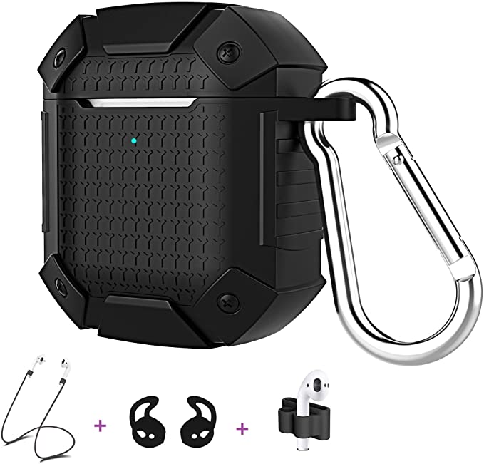 Photo 1 of 2PC LOT
Jiarusing Airpods Case Cover, Protective Silicone AirPods Skin Accessories Military Drop Tested Kit Cover Compatible AirPods 1&2 Charging Case with Carabiner+Strap+Earhook [Front LED Visible], 2 COUNT