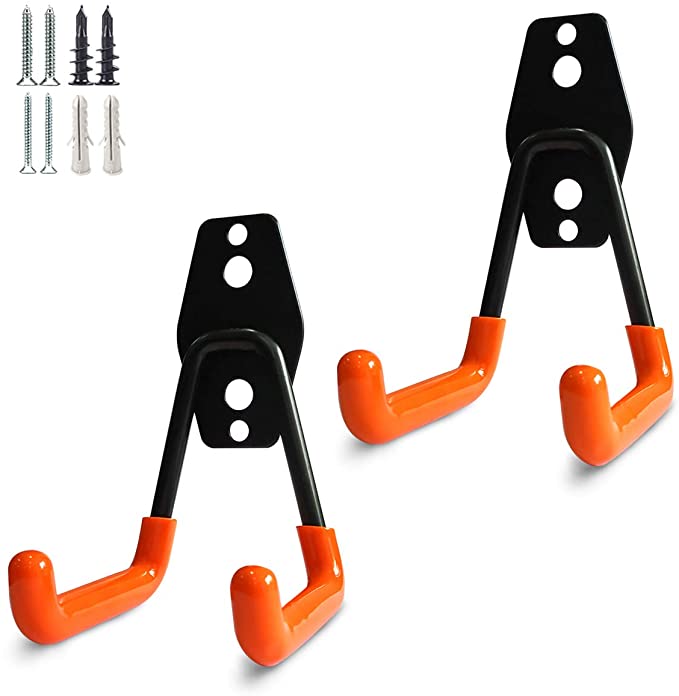 Photo 1 of 2 Pack Garage Storage Hooks, Heavy Duty Storage Utility Hooks, Steel Wall Mount Hooks, Garden Tool Holder Organizer (2, Orange)