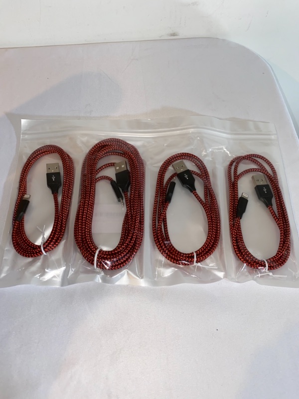 Photo 1 of 4 PACK  iPhone Lightning Cable Apple Certified Braided Nylon Fast Charger Cable Compatible iPhone Max XS XR 8 Plus 7 Plus 6s 5s 5c Air iPad Mini iPod (red+Black)