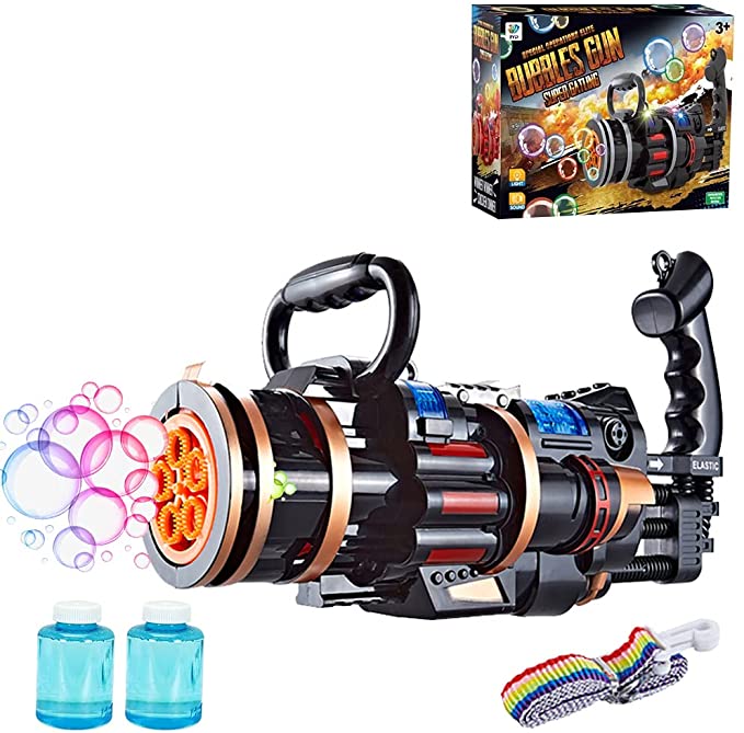 Photo 1 of Gatling Bubble Machine 2021 Cool Toys Gift Eight Hole Huge Amount Automatic Bubble Maker Kids Bubble Gun Outdoor Toys with Sound and Lights (Black)