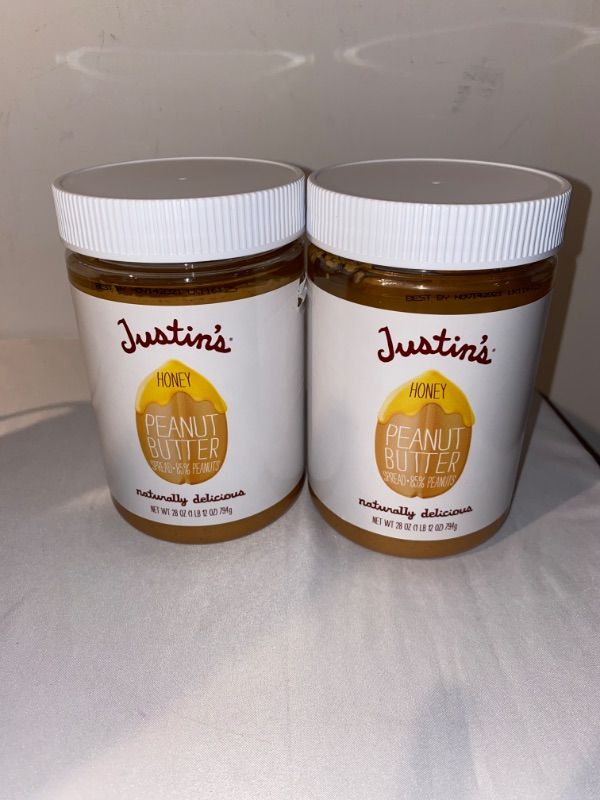 Photo 2 of 2P LOT
Justin's Nut Butter Honey Peanut Butter, 28 Ounce (Pack of 1), 2 COUNT
EXP 11/14/2021