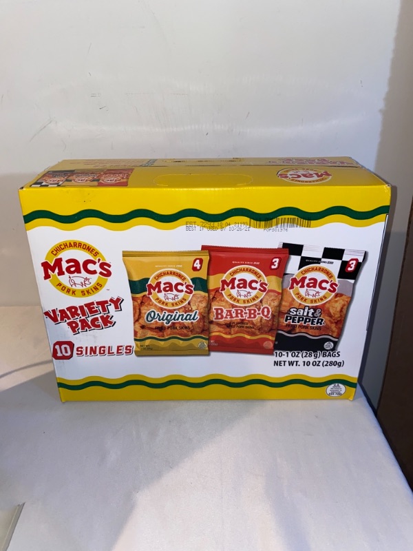 Photo 3 of 2PC LOT
Meow Mix Original Choice Dry Cat Food, 6.3-lb bag, EXP 06/17/2022

Mac's Variety Pack Pork Rinds, 1 Oz Bags, 10 Count, EXP 10/26/2021