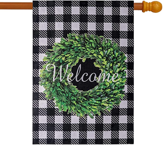 Photo 1 of 2PC LOT
Boxwood Wreath Welcome Garden Flag, Polyburlap Yard Flag Double Sided Summer Fall Buffalo Check Plaid Yard Outdoor Rustic Farmhouse Decor, 28x40 inch

EUGENYS Welcome Fall Garden Flag 12.5 x 18 - Thanksgiving Pumpkin Fall Decor - Double Sided Spun