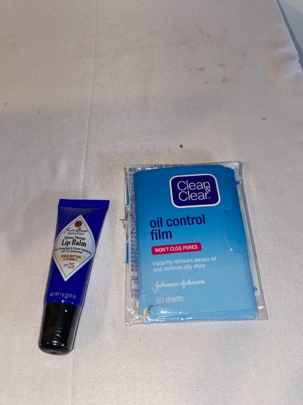 Photo 3 of 2PC LOT
Jack Black - Intense Therapy Lip Balm SPF 25

Clean & Clear Oil Control Film Blotting Paper, Oil-absorbing Sheets for Face, 60 Sheets, (PACKAGING IS DAMAGED)