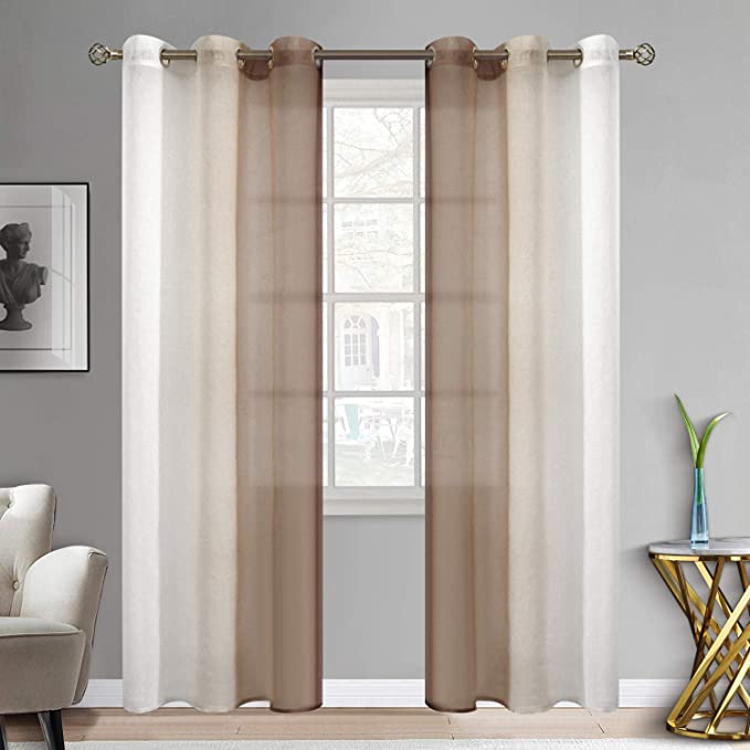 Photo 1 of BGment Ombre Sheer Curtains Faux Linen Grommet Light Filtering Semi Sheer Gradient Window Curtain Pair for Bedroom Living Room, Set of 2 Panels ( Each 42 x 95 Inch, Light Brown )