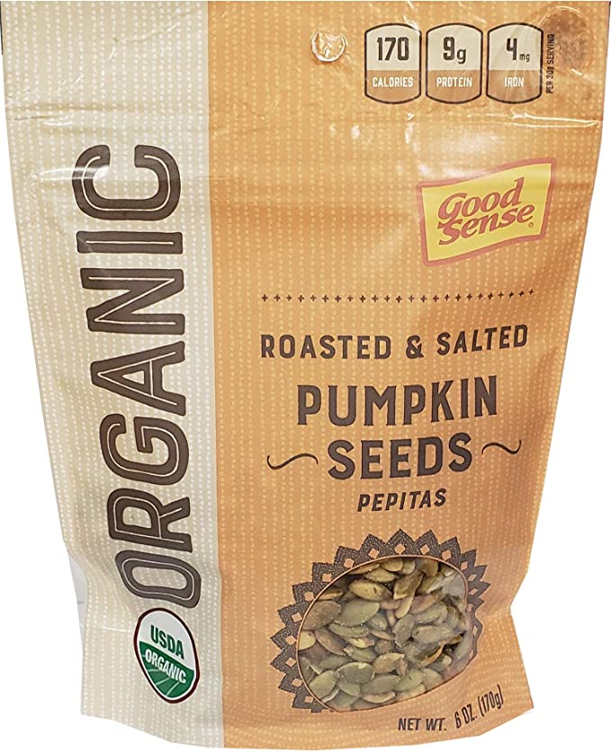 Photo 1 of 2PC LOT
Good Sense Roasted & Salted Organic Pumpkin Seeds (Pepitas), Non-GMO & All Natural, 6 Ounce Resealable Bag, 2 COUNT
EXP 11/12/2021