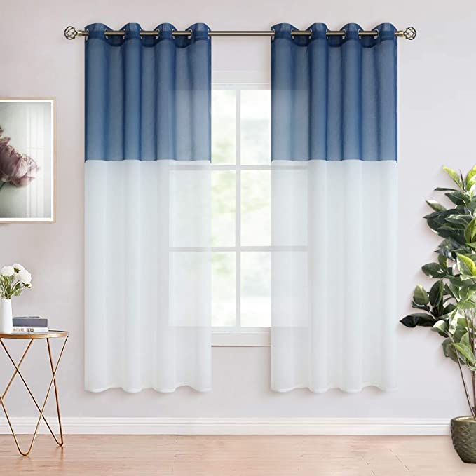 Photo 1 of BGment Color Block Sheer Curtains for Living Room - Faux Linen Grommet Light Filtering Semi Sheer Window Curtain Panels for Bedroom, Set of 2 Panels ( Each 52 x 72 Inch, Navy Blue )