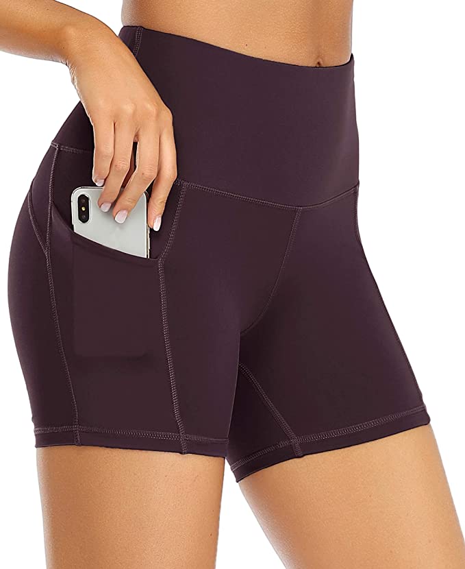 Photo 1 of Oalka Women's Short Yoga Side Pockets High Waist Workout Running Sports Shorts 4", SIZE XXL