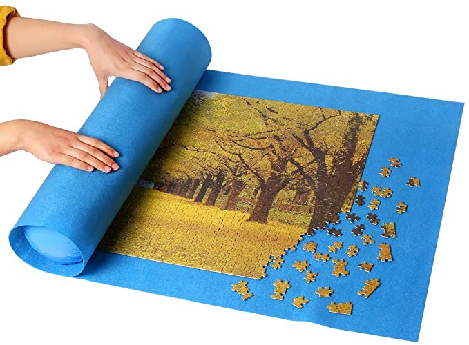 Photo 1 of Ingooood Jigsaw Puzzle Mat Roll Up Puzzle Tables for Adults Portable Easy Move Storage Jigsaw Puzzle mat Work Separate roll up Storage System for up to 1,000 Pieces (Blue)