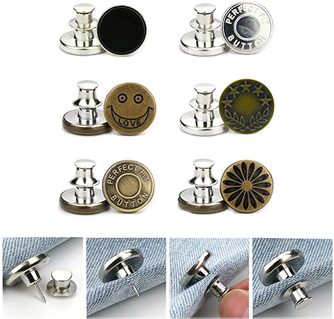 Photo 1 of 2PC LOT
6 Sets Adjustable Jeans Metal Button Pins Replacement Kit Snap Button Extender for Pants Waist Buckle Cowboy Clothing Jackets No Sew Needed Button(6PCS,Style2), 2 COUNT