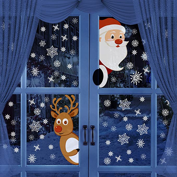 Photo 1 of 2PC LOT
BININBOX Christmas Window Clings Stickers, Holiday Christmas Decals Decorations, Santa Claus Reindeer Snowflakes Decals for New Year Christmas Party Decoration Window Stickers, 2 COUNT