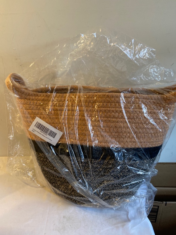 Photo 2 of Cotton Rope Planter Baskets for Indoor Plants?Modern Small Baskets for Organizing Containers, Brown & Black (10 & 12 inch)