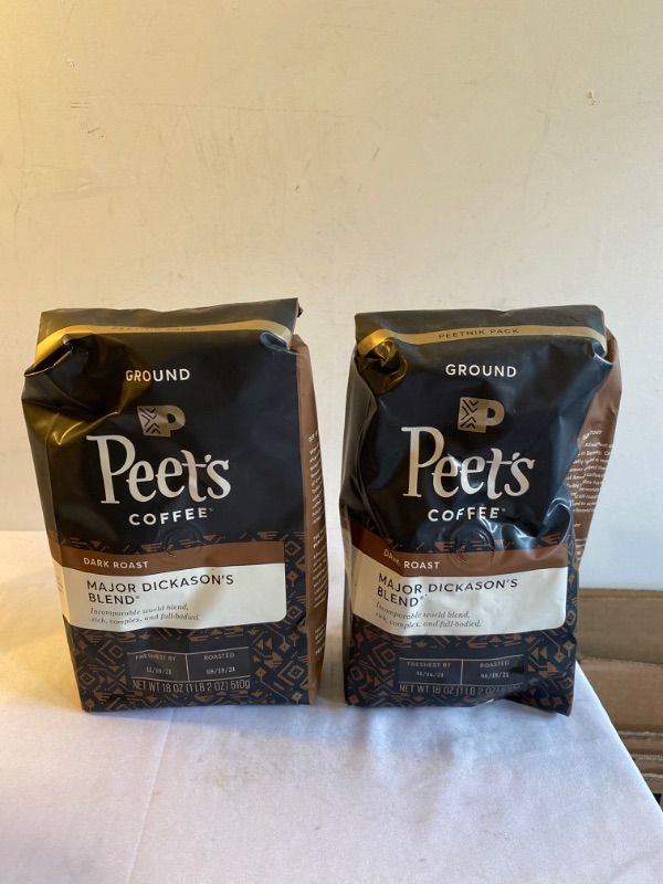 Photo 2 of 2PC LOT
Peet's Coffee, Major Dickason's Blend - Dark Roast Ground Coffee - 18 Ounce Bag, EXP 11/21/2021, 2 COUNT