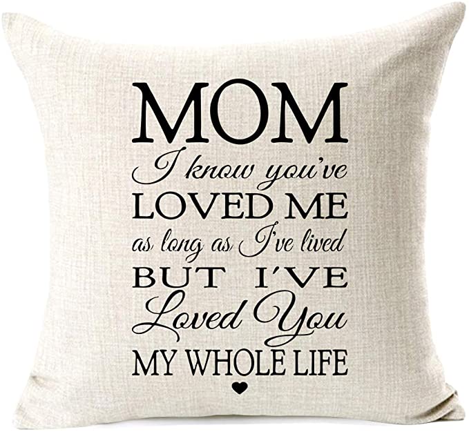 Photo 1 of 2PC LOT
963RW Best Wishes to MOM I Know You've Loved me as Long as I've Lived, Blessing Mom Gifts Cotton Linen Throw Waist Pillow Case Decorative Cushion Cover Pillowcase for Sofa Bed Car 18 x 18 Inch, 2 COUNT