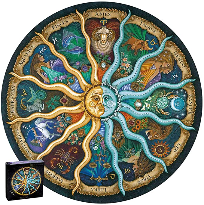 Photo 1 of 500 Pieces Puzzles, Round Zodiac Horoscope Jigsaw Puzzle, Challenge Cardboard Puzzle for Kids Adults