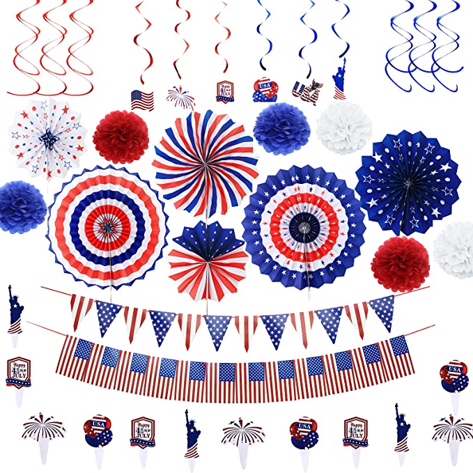 Photo 1 of 2PC LOT
ESTUSR 46 PCS Patriotic Party Decorations Supplies, 4th/Fourth of July American Independence Day Decor Hanging Swirls Tissue Fan Pom Poms Cupcake Picks

happy birthday pink and gold decorations