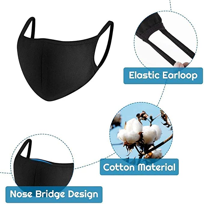 Photo 1 of 4PC Pack Face Covering,Unisex Mouth Covering with Adjustable Nose Bridge,Black Dust Cotton, Washable Reusable Cloth for Adults